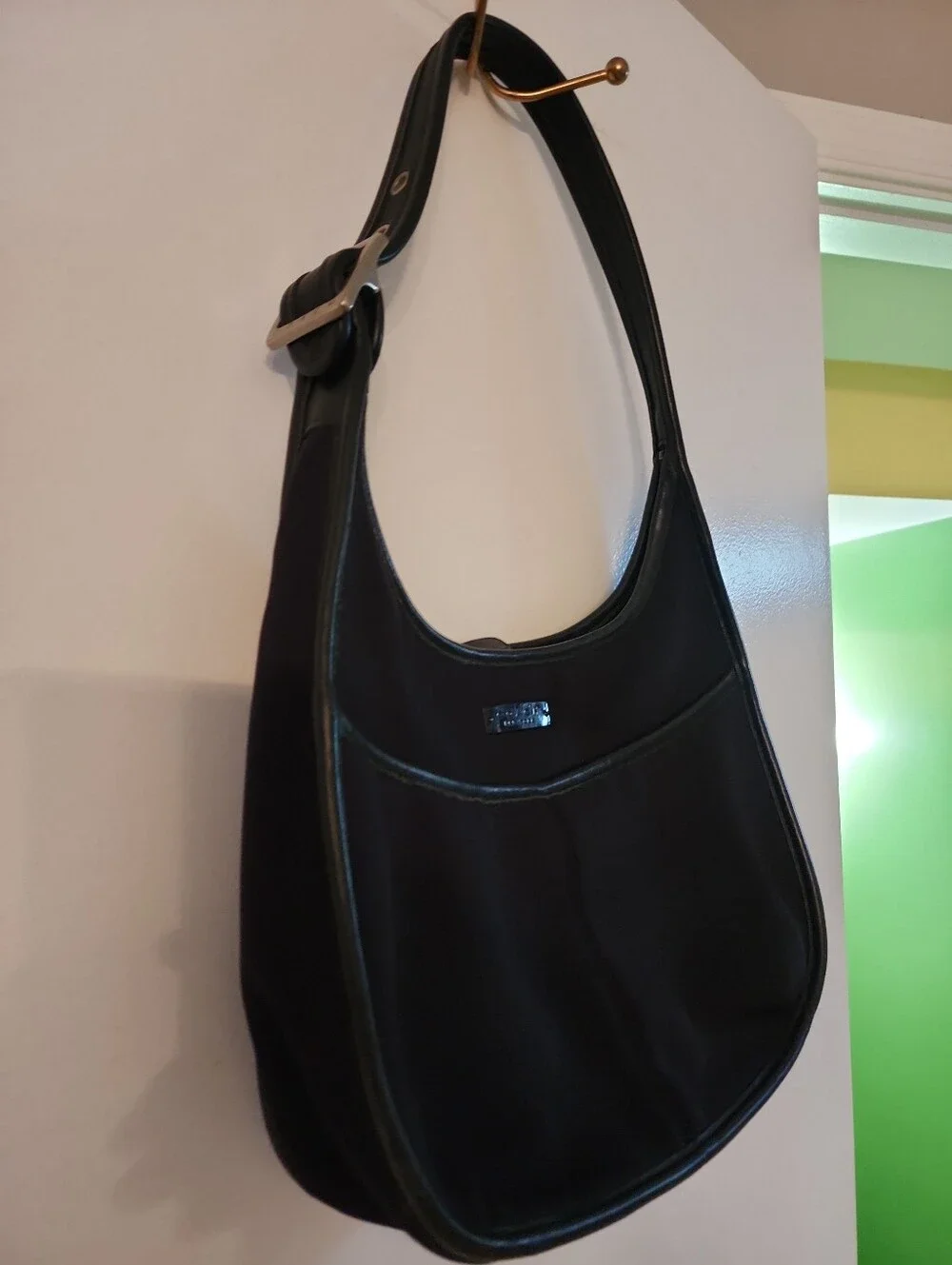 Vintage Coach 90s Ergo Pocket Zip Black Neoprene & Leather  Shoulder Handbag
